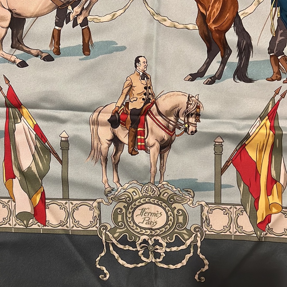 Hermes 90cm 90 Escuela Andalusia Silk Scarf Blue & Teal Equestre Equestr… - Picture 13 of 16